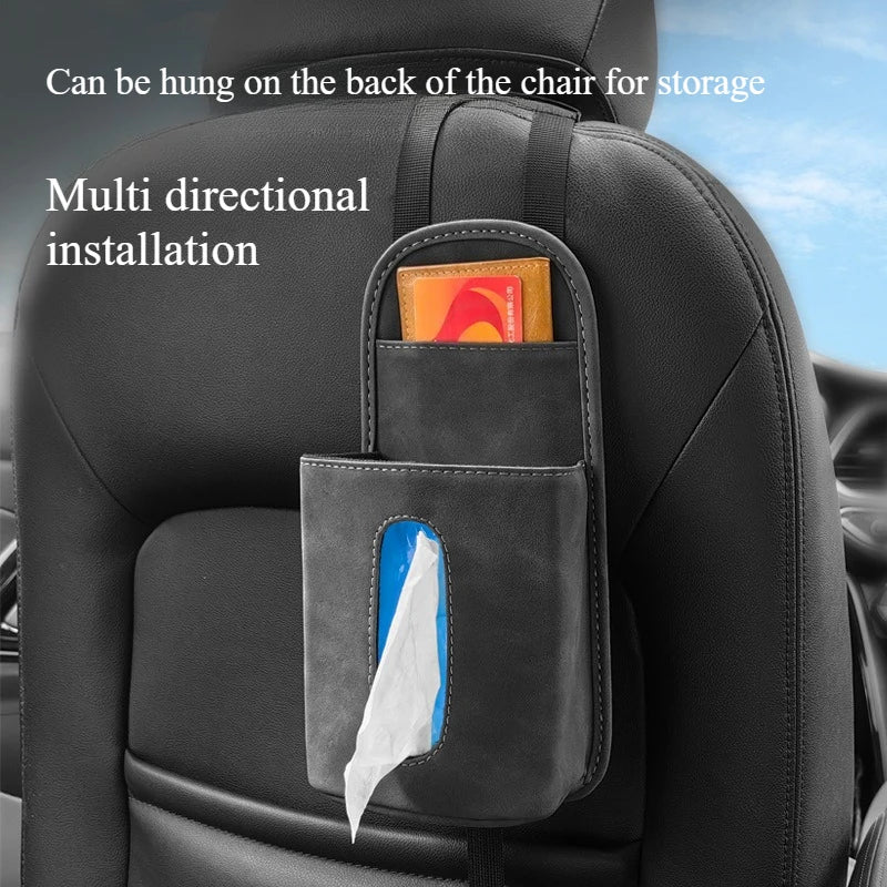 Suede Car Seat Hanging Tissue Bag – Universal Backseat Paper Holder & Side Storage Organizer - Delicate Leather  