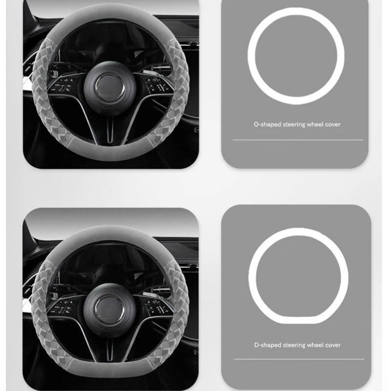 Soft Suede Steering Wheel Cover – Universal 38cm Winter Warm Non-Slip Car Handle Wrap Interior Accessories - Delicate Leather  