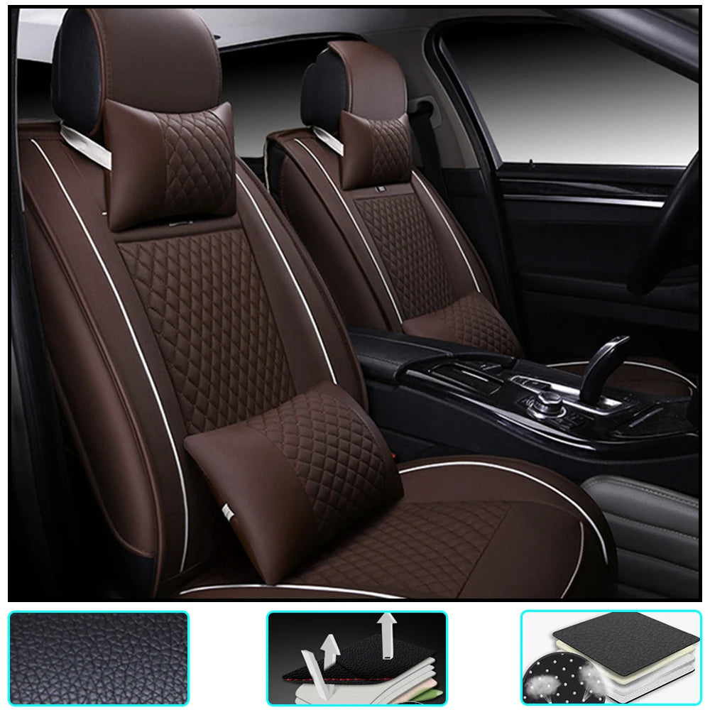 PU Leather Car Seat Covers for Front 2 Seats – Coffee, with Headrest and Lumbar Support for Hatchback & Pickup 13