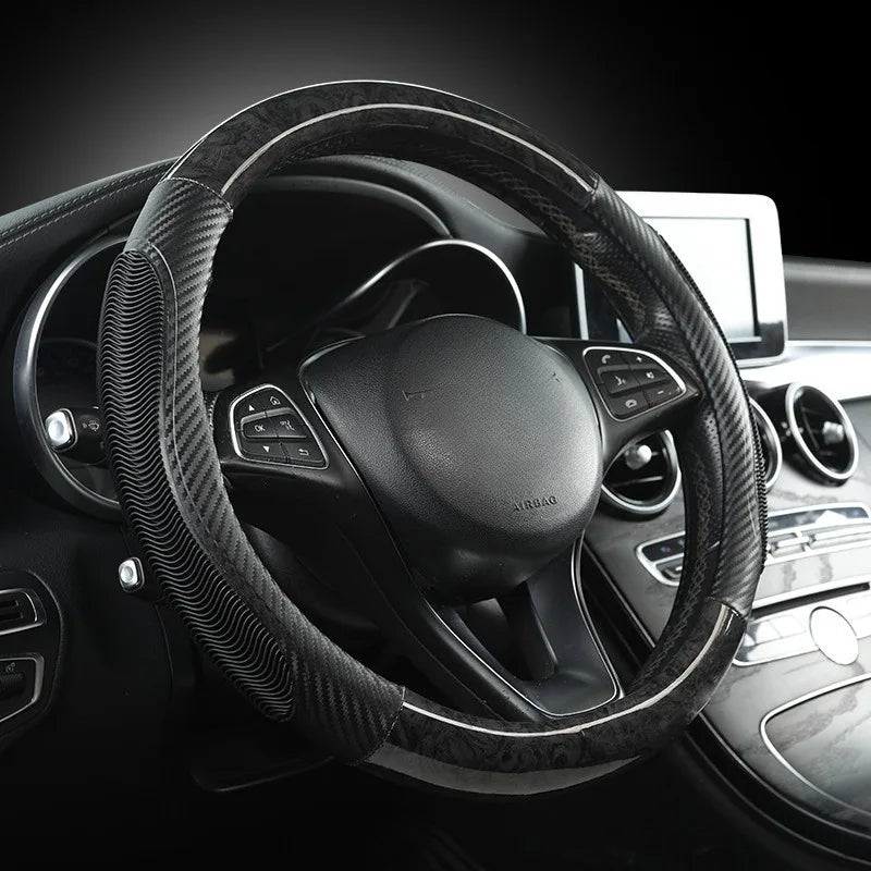 Universal Carbon Fiber Steering Wheel Cover – Non-Slip Car Interior Protection - Delicate Leather  