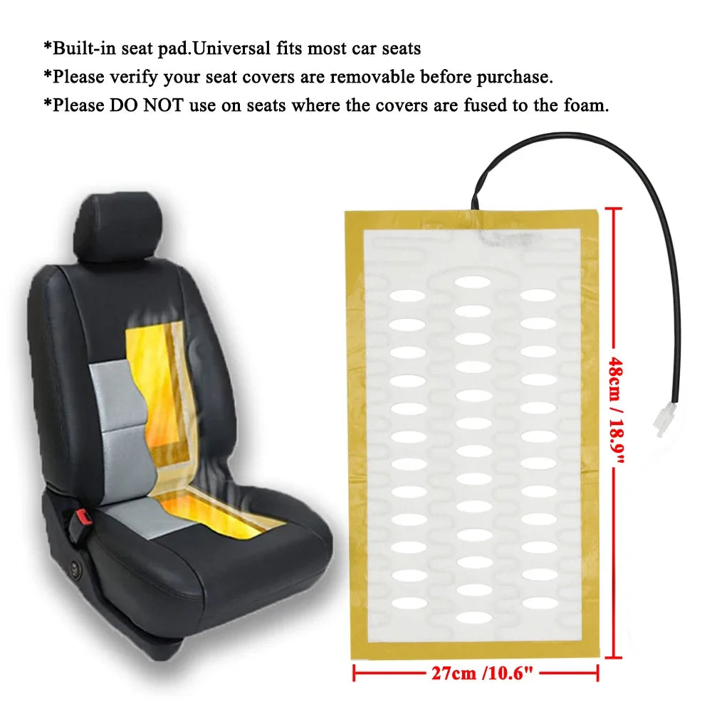 Universal 12V Built-In Car Seat Heater Kit – 2-Seat Heating Pads with 3-Level Control - Delicate Leather