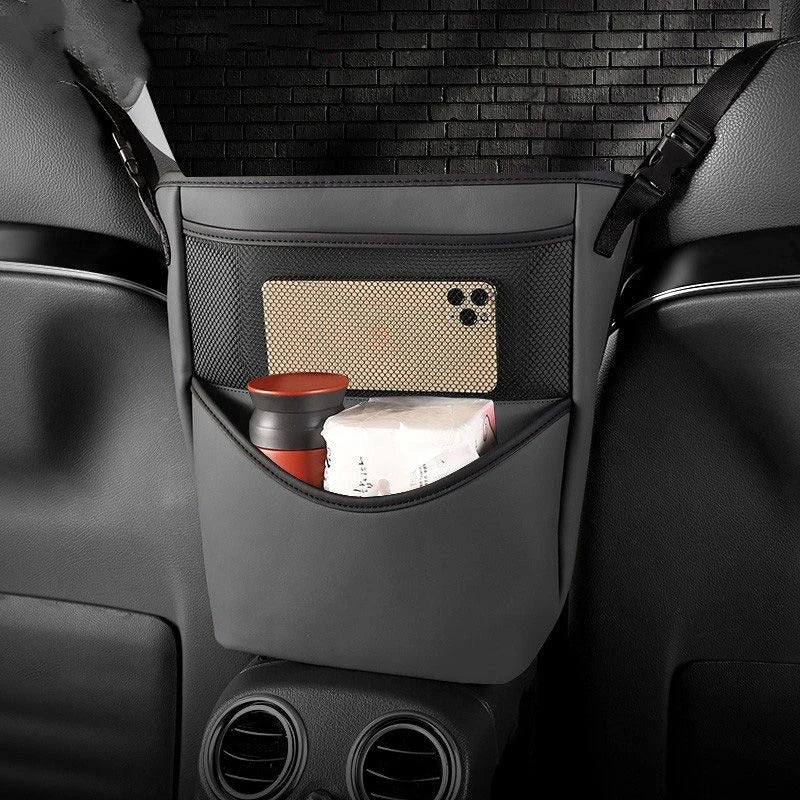 PU Leather Car Seat Gap Organizer – Hanging Storage Bag Between Front Seats - Delicate Leather  