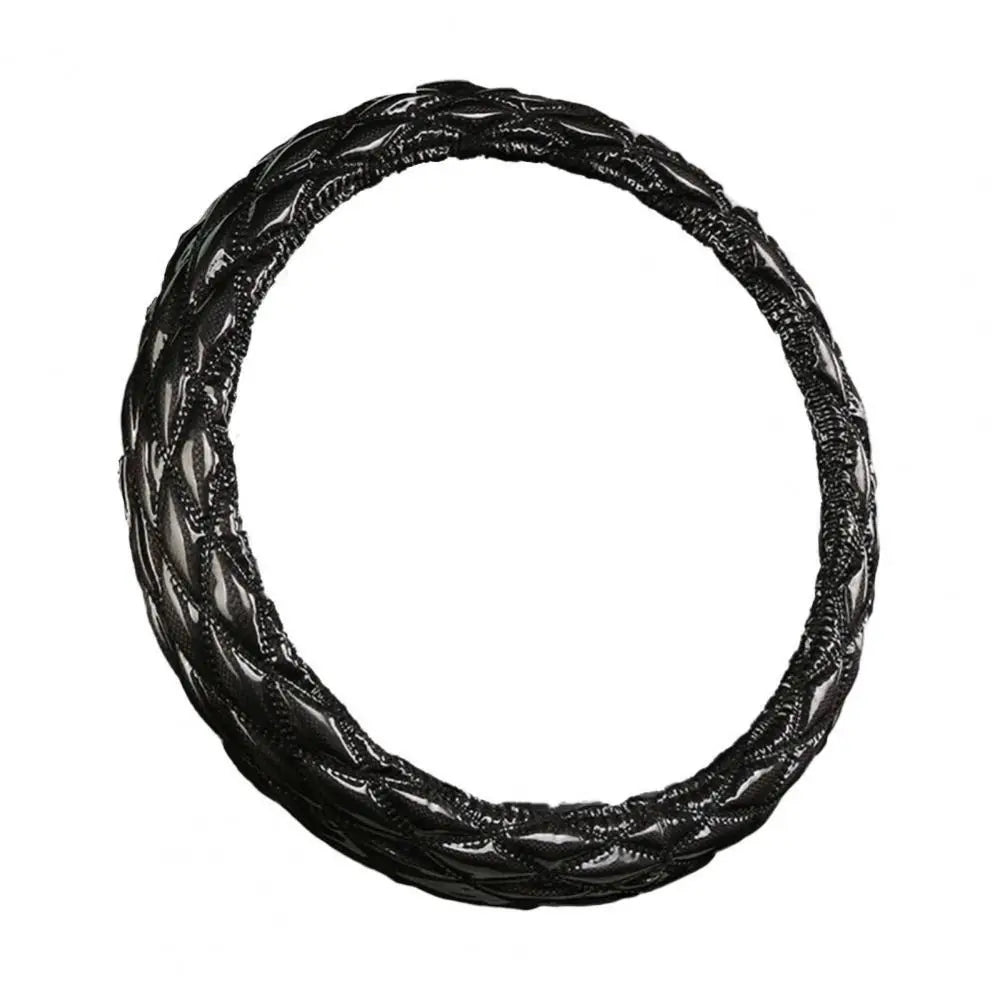 Universal 38cm Steering Wheel Cover – Anti-Slip 3D Rhombus PU Leather Wheel Protector, All-Season Car Interior Accessory - Delicate Leather  
