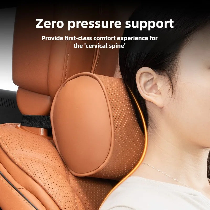 Memory Cotton Car Headrest & Lumbar Pillow Set – Leather Neck and Waist Support for Comfortable Driving - Delicate Leather  