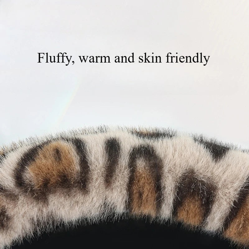 Universal Plush Leopard Print Steering Wheel Cover – Warm Winter Non-Slip Soft Handle Cover for Car Interior - Delicate Leather  