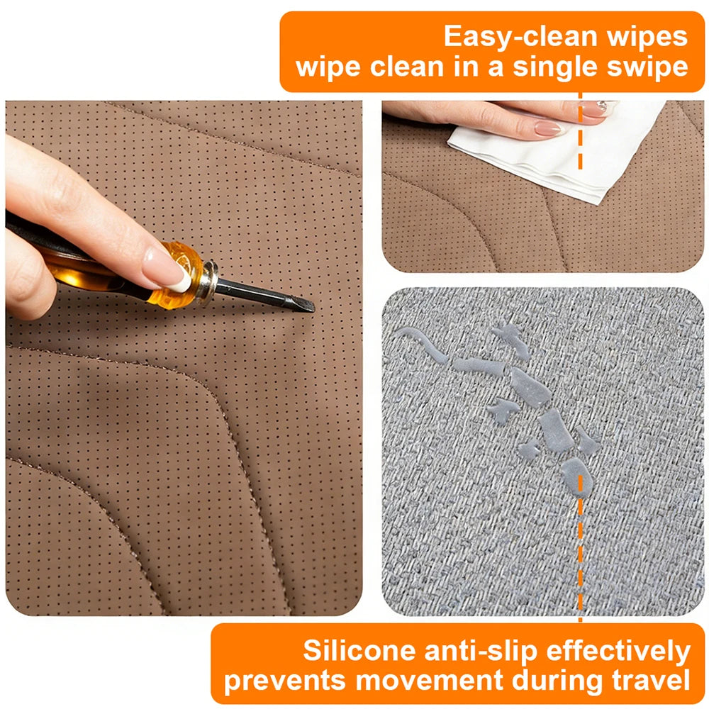 Premium Leather Car Seat Cushion & Lumbar Support – Breathable Non-Slip Interior Accessory - Delicate Leather  