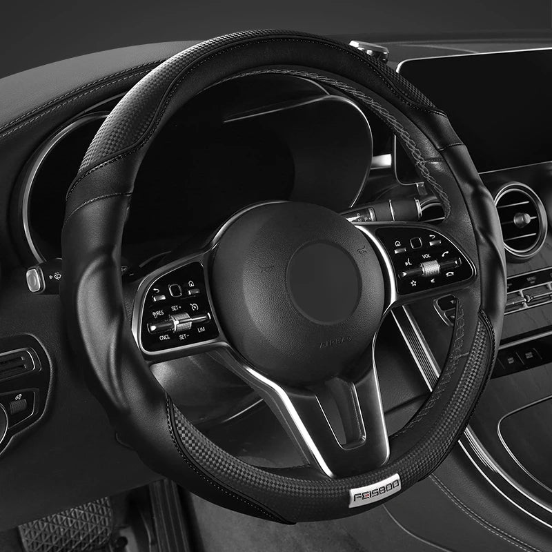 Premium 3D Sport Car Steering Wheel Cover, Anti-Slip, Shock-Absorbing, Ergonomic Grip, Dynamic Contour, Fits 14.5–15" - Delicate Leather  