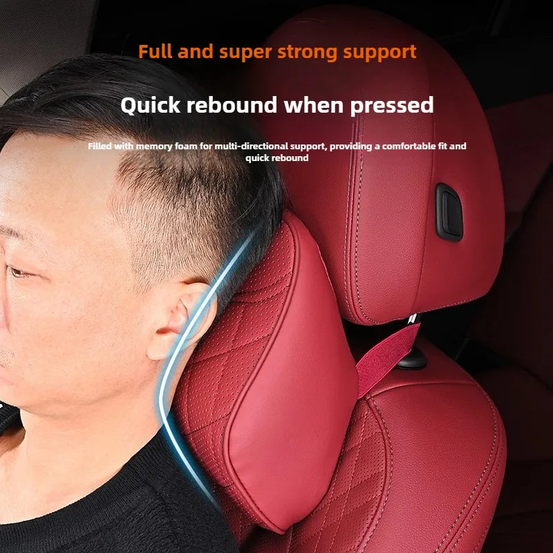 Memory Foam Car Neck & Lumbar Pillow Set – Nappa Leather Headrest and Waist Support - Delicate Leather  