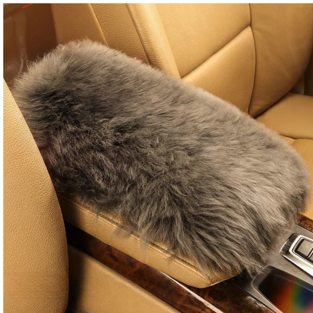 Pure Wool Car Armrest Cushion – Winter Plush Center Console Armrest Pad for Comfortable Driving - Delicate Leather  