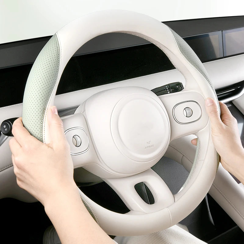 Anti-Slip Leather Steering Wheel Cover 38cm – Two-Tone Sport Style Universal Fit - Delicate Leather  