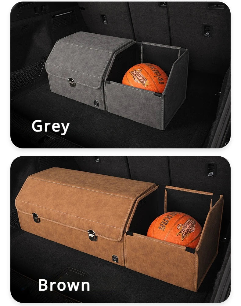 Luxury Suede Leather Car Trunk Organizer – Large Capacity Foldable Storage Box for Vehicle Interior - Delicate Leather  
