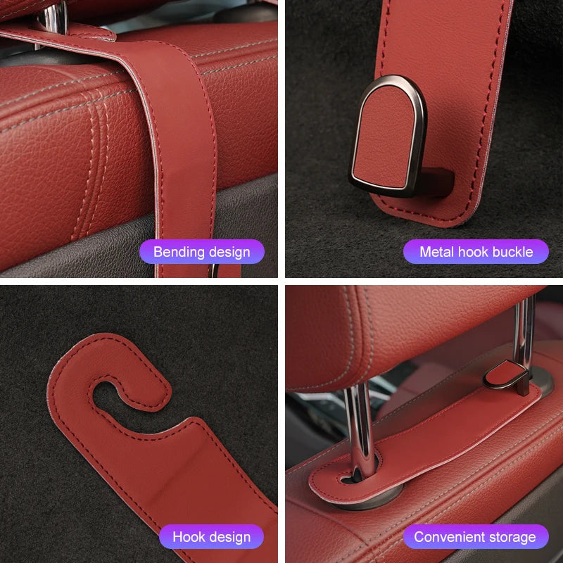 Leather Car Seat Headrest Hook – Auto Seat Back Hanger for Storage & Organization - Delicate Leather  