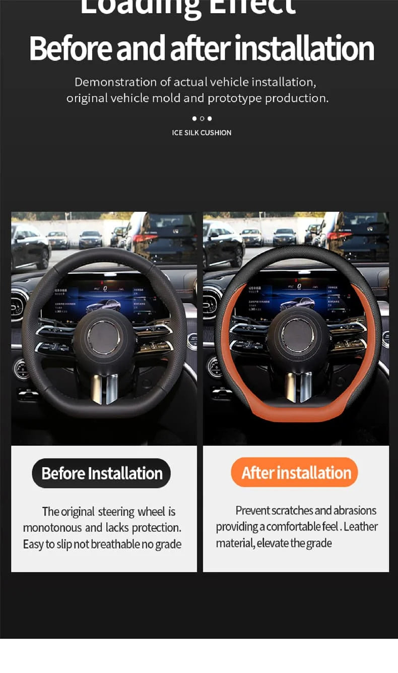 Universal Steering Wheel Cover – Anti-Slip 14.5–15 Inch Interior Protection Accessory - Delicate Leather  
