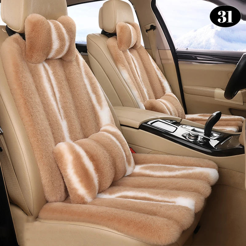 Universal Winter Faux Wool Car Seat Cover – Thickened Warm Plush Cushion, Soft Artificial Fur Interior Accessory - Delicate Leather  