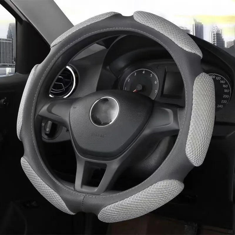New Universal Steering Wheel Cover – Leather & Carbon Fiber, 38cm Anti-Slip Car Accessory - Delicate Leather  