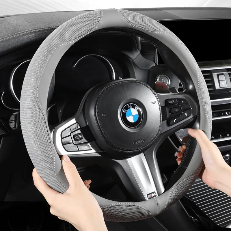 Breathable Mesh Ice Silk Steering Wheel Cover, Universal 15 Inch, Anti-Slip, Warm in Winter & Cool in Summer - Delicate Leather  