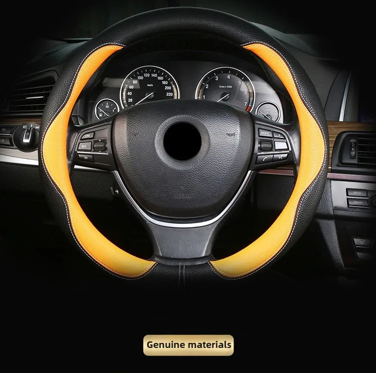 PU Leather Steering Wheel Cover – Anti-Slip 15 Inch Universal Round Interior Accessory - Delicate Leather  