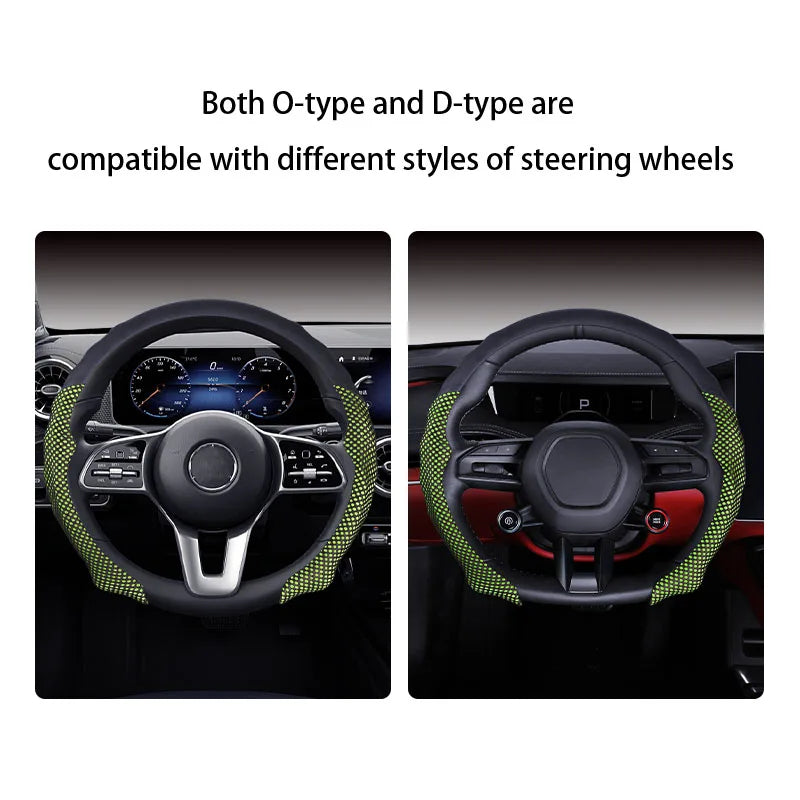 5D Sports Mesh Steering Wheel Cover – Ultra-Thin Breathable Non-Slip Grip, Universal Fit Interior Accessory - Delicate Leather  