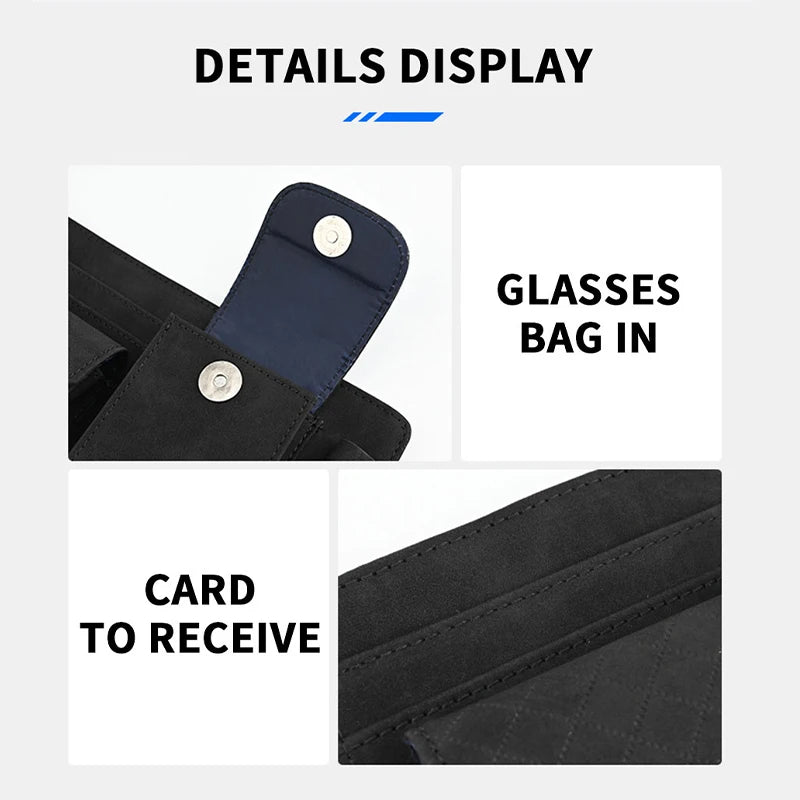 Suede Car Sun Visor Organizer – Glasses Case, Tissue Holder & Multi-Pocket Storage - Delicate Leather  