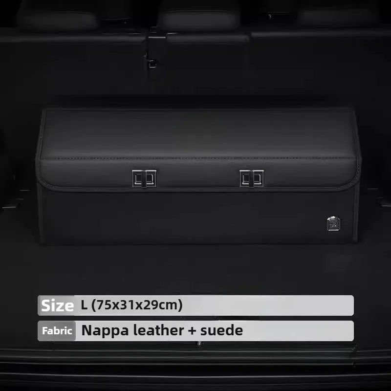 Light Luxury Suede Car Trunk Storage Box - Large Capacity Foldable Car Trunk Organizer - Adjustable Car Storage Organizer Box - Delicate Leather  