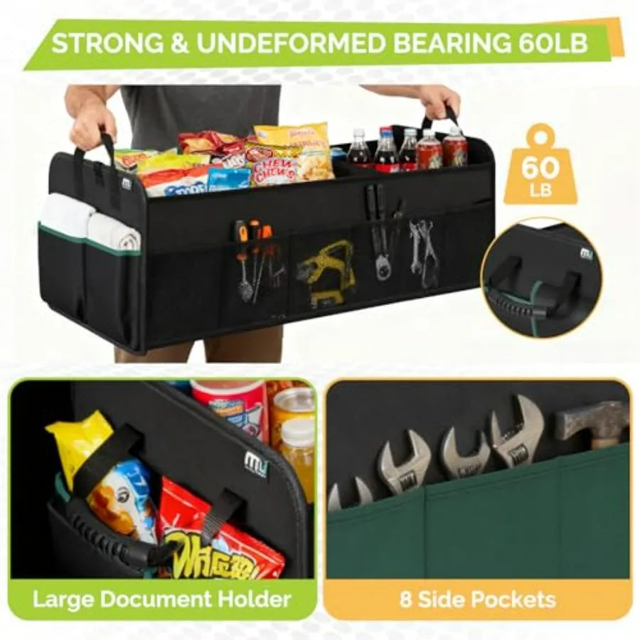 Large Car Trunk Organizer – 5-Compartment Collapsible Storage with Non-Slip Base - Delicate Leather  
