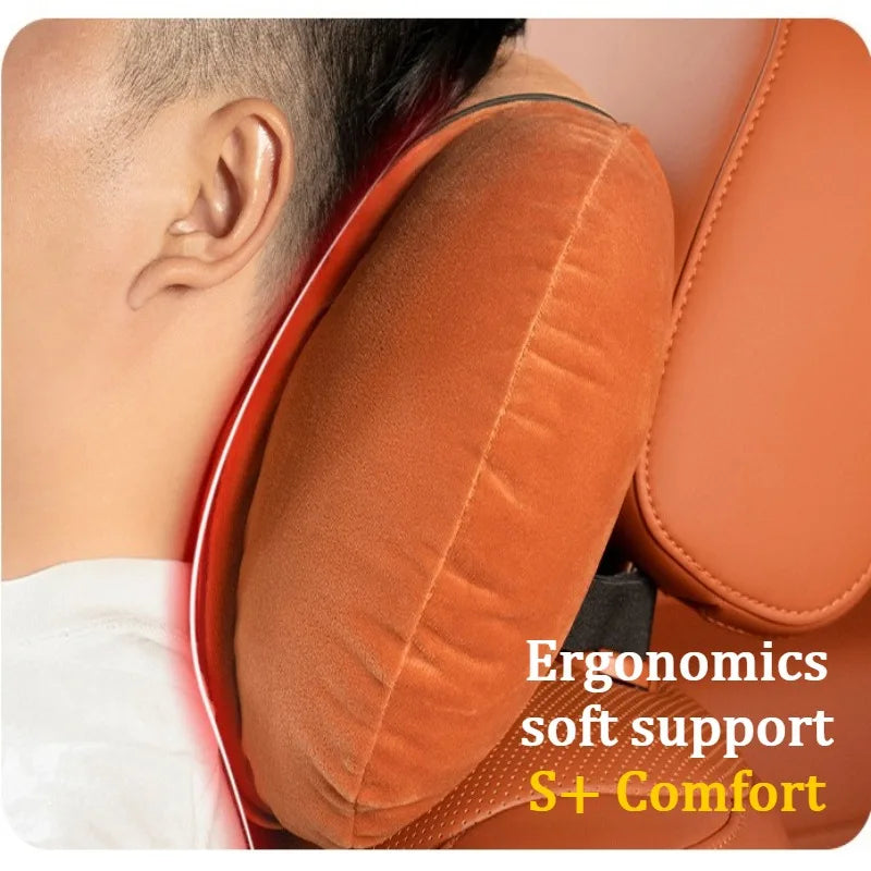 Luxury Plush Car Headrest & Lumbar Support Set – Soft Warm Neck Pillow and Waist Cushion for Comfortable Driving - Delicate Leather  