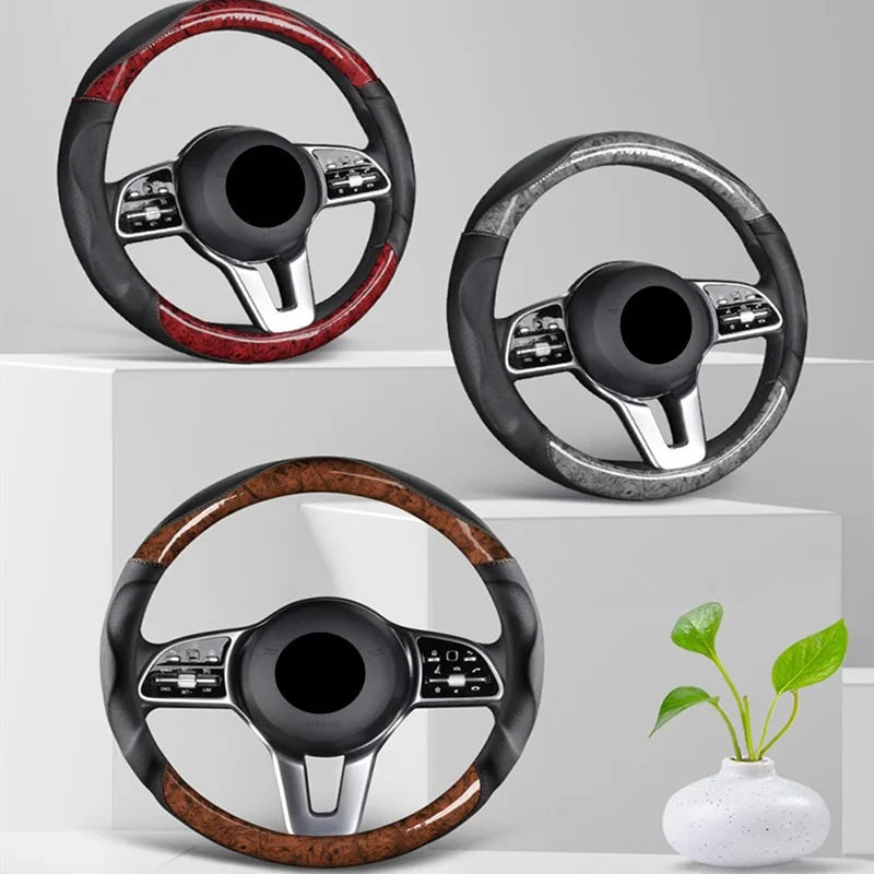 PU Leather Steering Wheel Cover – Universal Fit for 38 cm and 40cm Wheels - Delicate Leather  