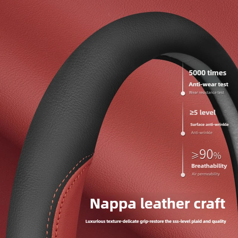 Nappa Leather Car Steering Wheel Cover – Breathable, Anti-Slip, Universal Fit (Round/D-Type) - Delicate Leather  