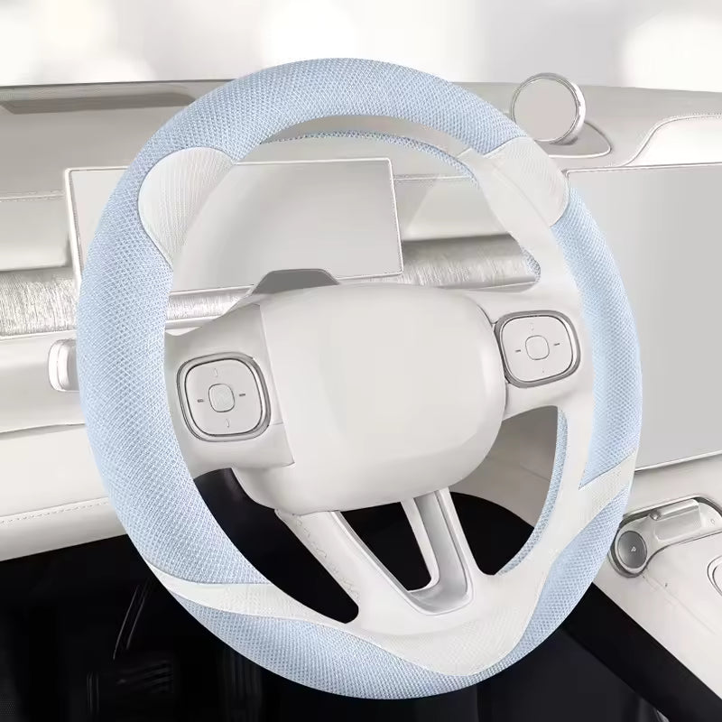 Kawaii Linen Steering Wheel Cover – Cute Bear Ear Universal 38CM Non-Slip Grip - Delicate Leather