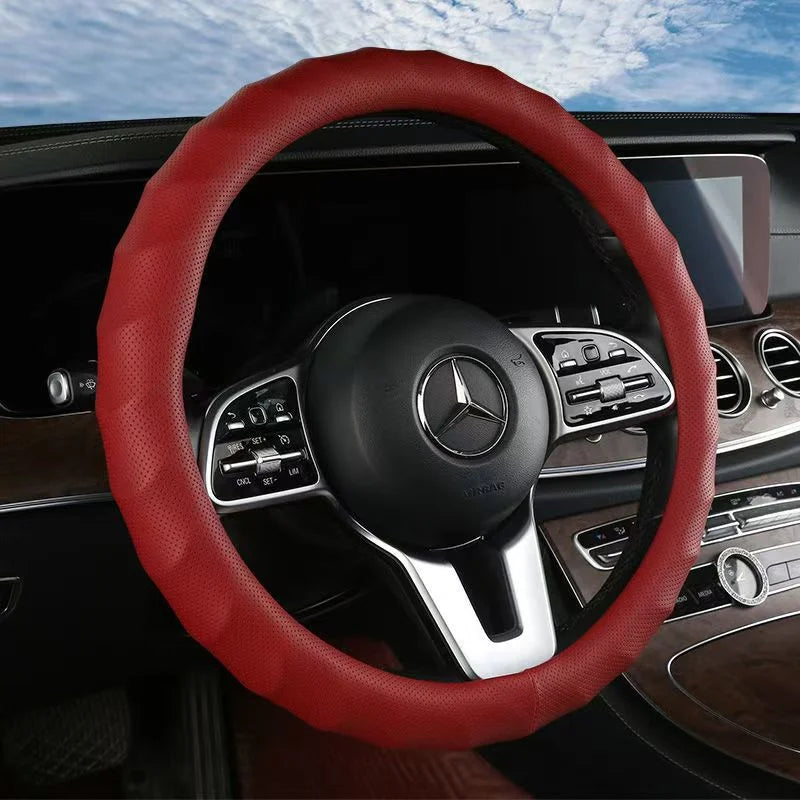 Full Leather Car Steering Wheel Cover – 38CM, Sport Style, Anti-Slip & Anti-Scratch - Delicate Leather  