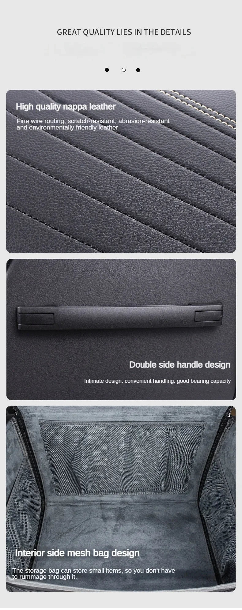 Luxury Foldable Car Trunk Organizer – PU Leather Storage Box with Lid and Sturdy Handle - Delicate Leather  