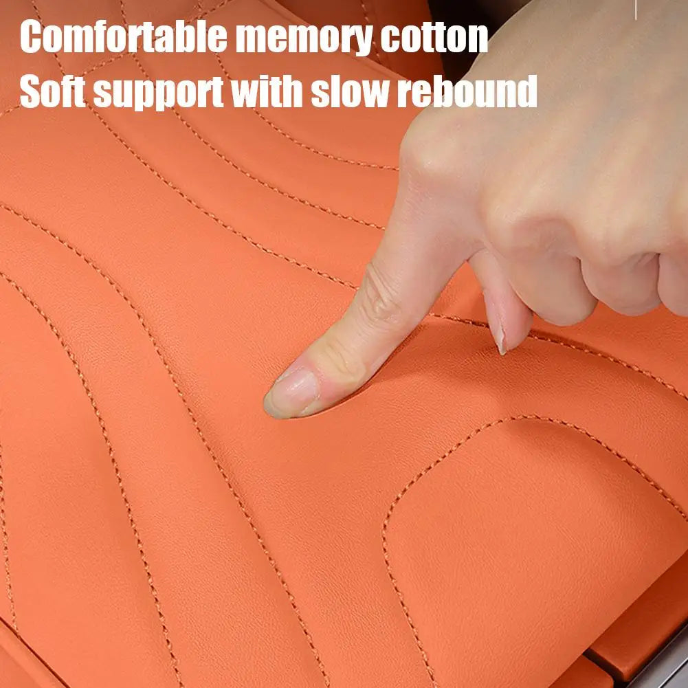 Universal Car Armrest Booster Pad – Memory Foam Armrest Cushion with Storage Pocket, Leather Protective Cover - Delicate Leather  