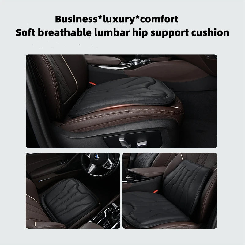 New Car Neck Pillow & Lumbar Support - Breathable Leather Seat Anti-slip Protective Cushion - Business Luxury Car Interior Headrest - Delicate Leather  