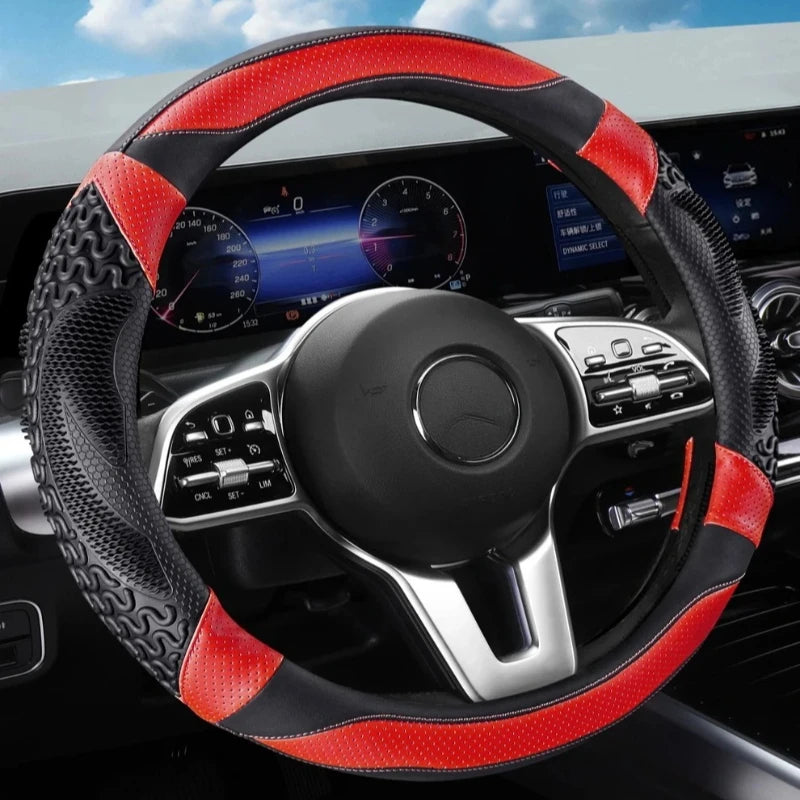 PU Leather Steering Wheel Cover 38cm Universal – Breathable Non-Slip O/D Type Car Interior Accessory - Delicate Leather  