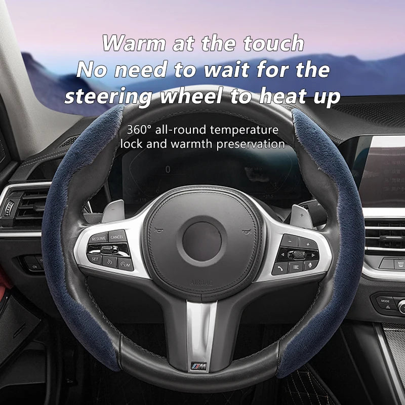 Universal Winter Car Steering Wheel Cover – Warm Plush Anti-Slip Wheel Protector - Delicate Leather  