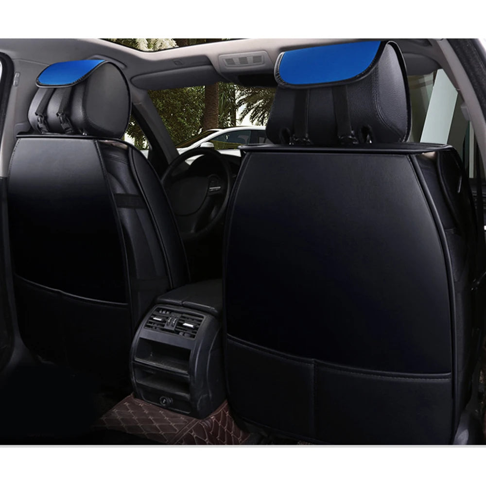 PU Leather Car Seat Covers for Front 2 Seats – Black & Blue, Waterproof, Non-Slip, and Comfortable Automotive Cushion 08