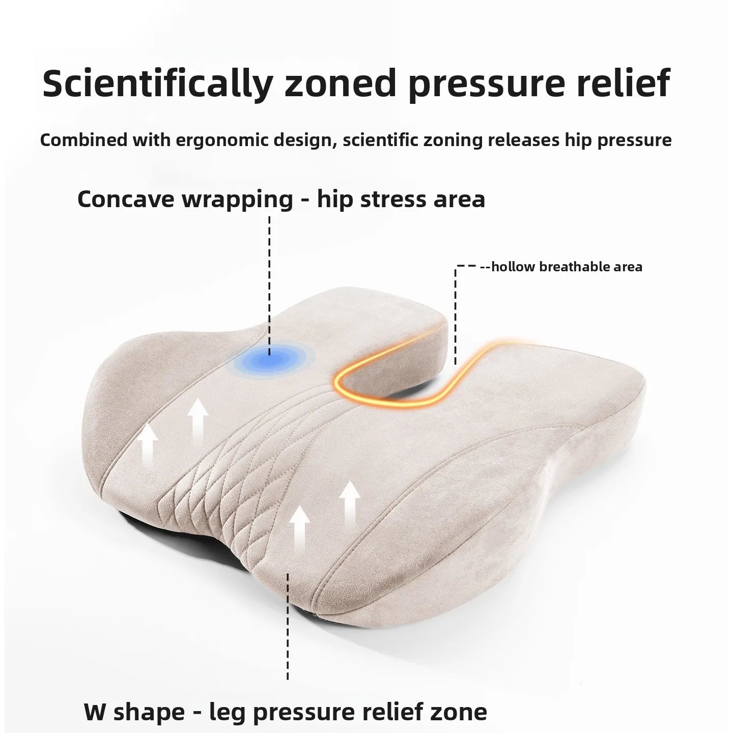 U-Shape Memory Foam Seat Cushion – Breathable Universal Car Seat Pad with Non-Slip Base - Delicate Leather  