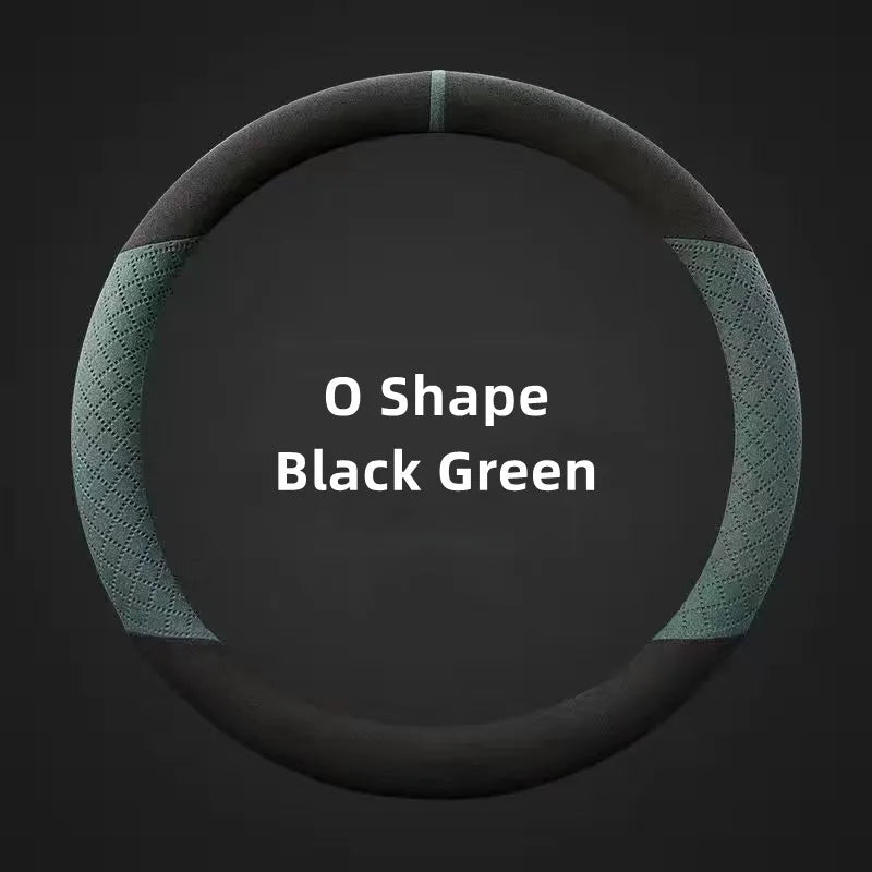 Suede Steering Wheel Cover – Universal 38cm Non-Slip Breathable Grip for Cars and SUVs - Delicate Leather  