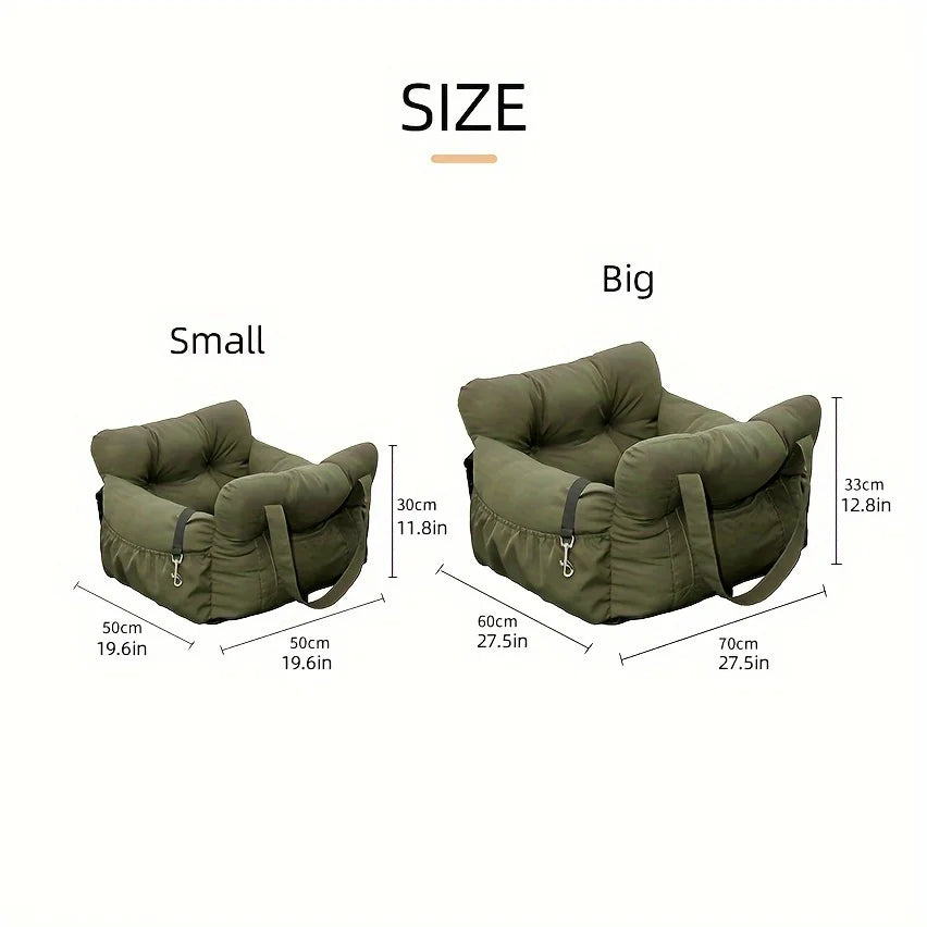 Dog Car Seat with Safety Belt – Non-Slip Pet Car Bed for Small Dogs, Washable Travel Carrier with Secure Straps - Delicate Leather  