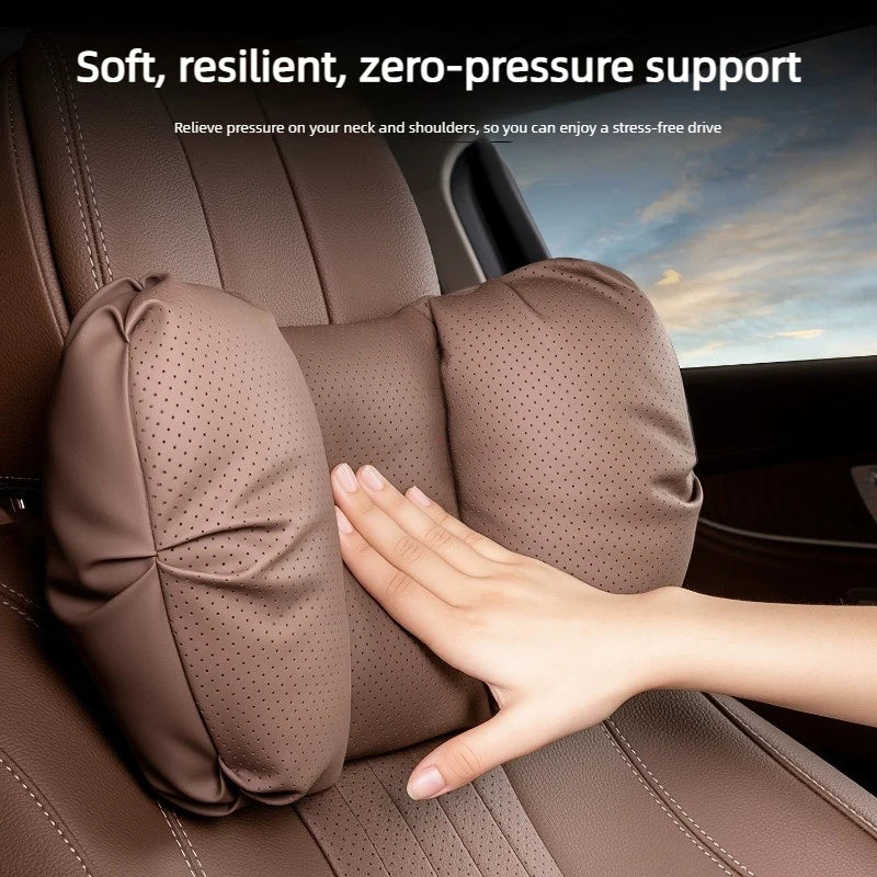 High Quality Universal Car Headrest Cushion Car Seat Neck Pillow Perforated Leather Breathable Lumbar Support Car Pillow - Delicate Leather  