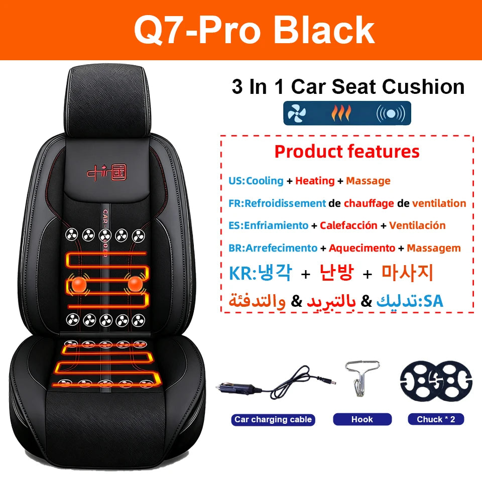 3-in-1 Cooling, Heating & Massage Car Seat Cushion – 12V Ventilated All-Season Seat Cover - Delicate Leather