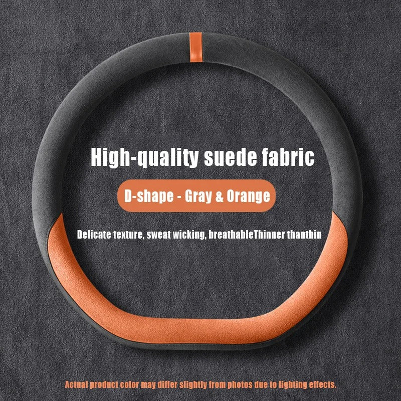 Premium Suede Steering Wheel Cover – D-Shape Anti-Slip Universal 15-Inch Fit - Delicate Leather  