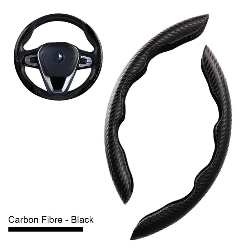 2-Pack Carbon Fiber Style Steering Wheel Spinner Covers – Microfiber Leather PVC, Non-Slip Universal Fit - Delicate Leather  