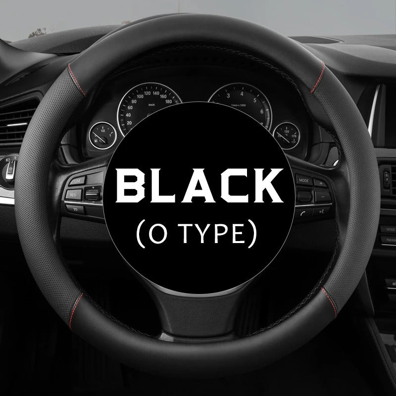 Universal 38CM PU Leather Steering Wheel Cover – Breathable Microfiber Design, 15-Inch Fit - Delicate Leather  