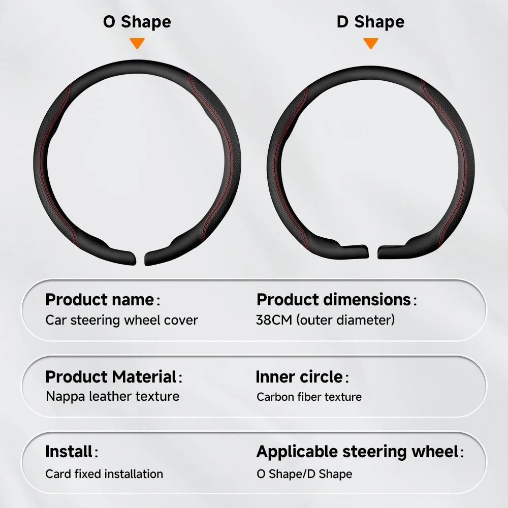 15-Inch Leather Car Steering Wheel Cover – 38CM Non-Slip Protective Grip - Delicate Leather