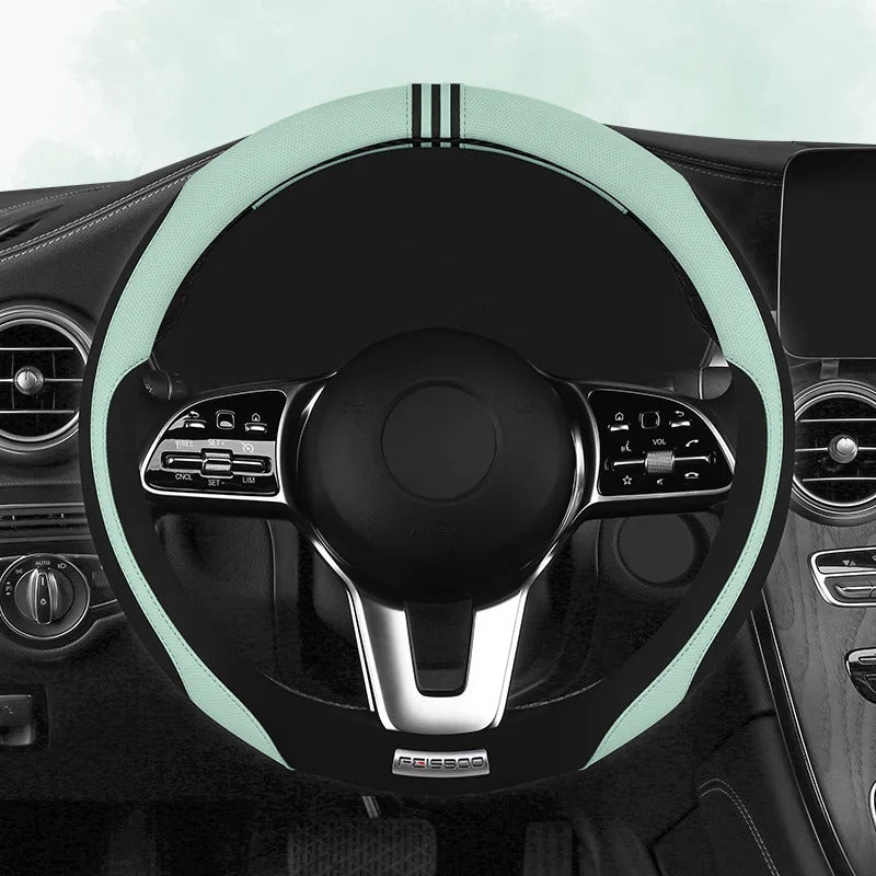 Color-Blocked Steering Wheel Cover – Universal 38cm Breathable Anti-Slip Summer Grip - Delicate Leather