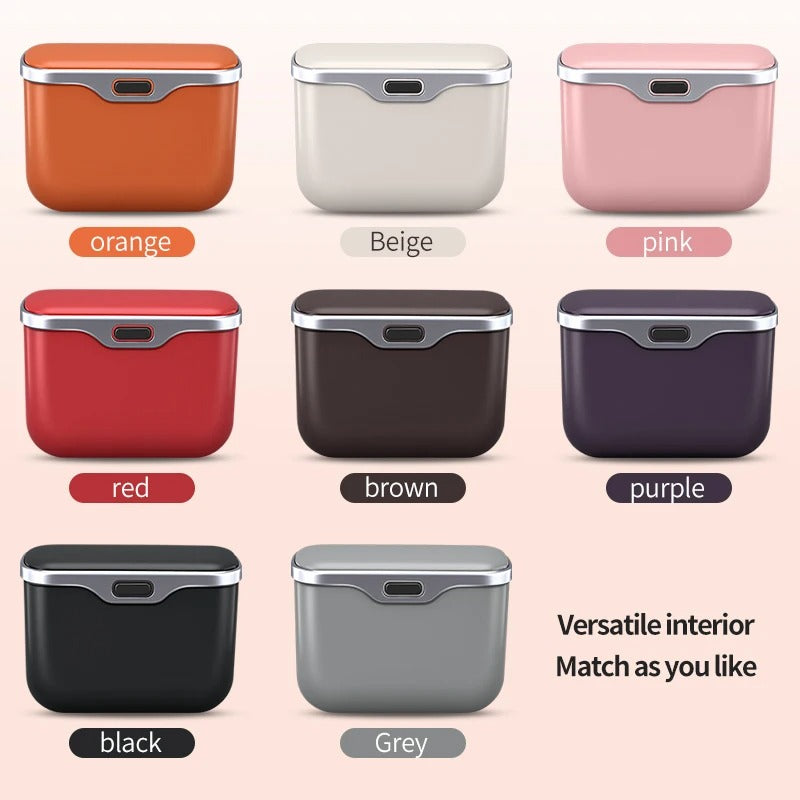 Multifunctional Car Trash Can with Lid – Hanging Wet & Dry Storage Bin Mini Organizer - Delicate Leather