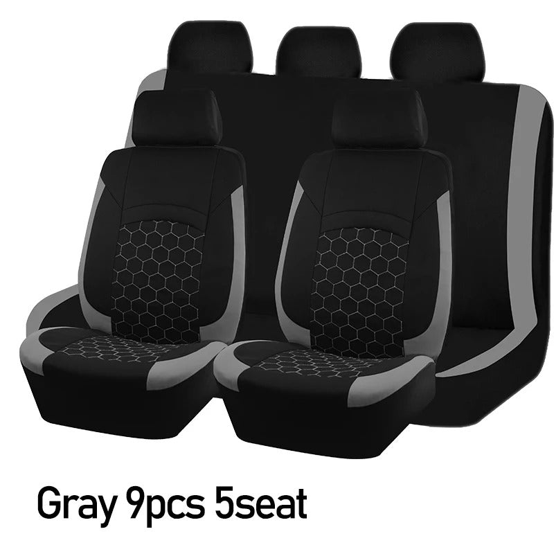 Universal Racing Car Seat Covers Set – Polyester Hexagon Embroidery with Sponge Padding (4 PCS) - Delicate Leather