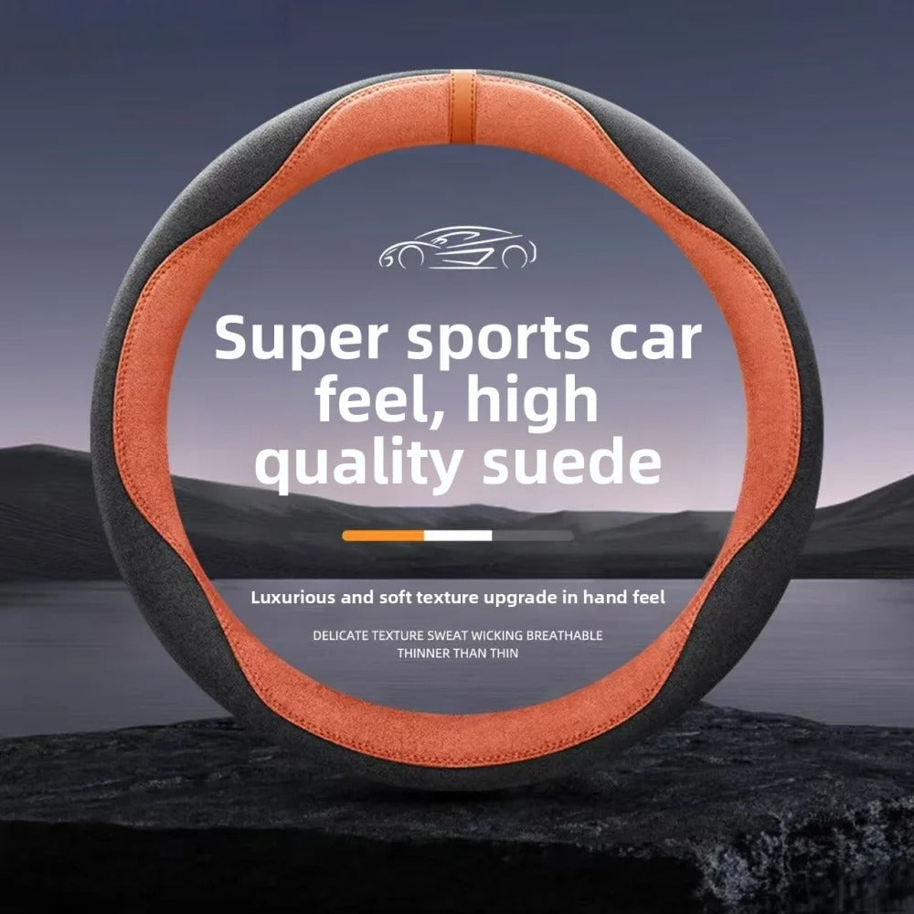 Universal Suede Leather Steering Wheel Cover 37-38cm – Breathable Non-Slip Car Steering Wheel Protector - Delicate Leather