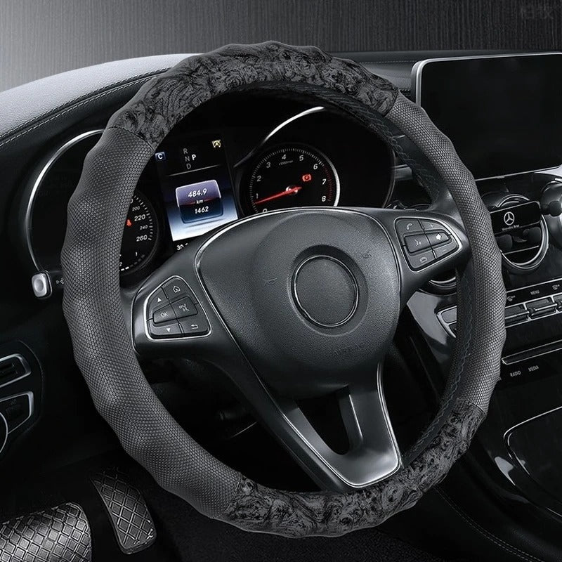 Wood Grain PU Leather Steering Wheel Cover – Honeycomb Non-Slip Grip 38CM/15-Inch - Delicate Leather